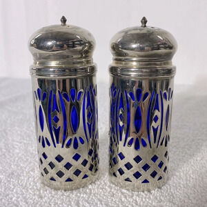 Vintage Avon Silver Plated Royal Sapphire Salt  & Pepper Shakers